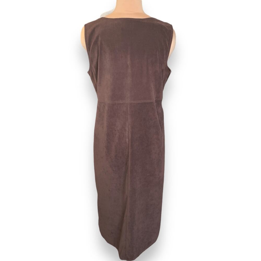 Vintage Faux Suede Jumper Dress Brown Prairie Midi Boho Modest Grunge Layering - Picture 4 of 14